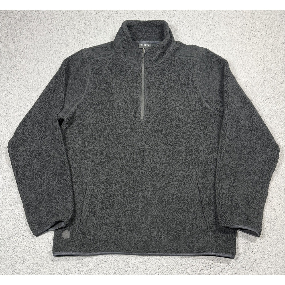 CUTS Jacket Mens XL Black Sherpa Fleece 1/4 Zip Pullover Lined Pockets Warm